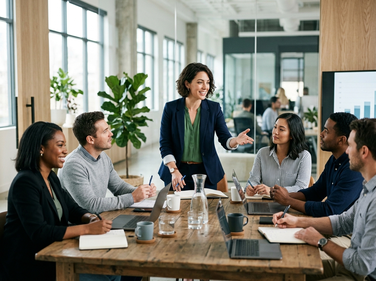Woman leading leadership meeting